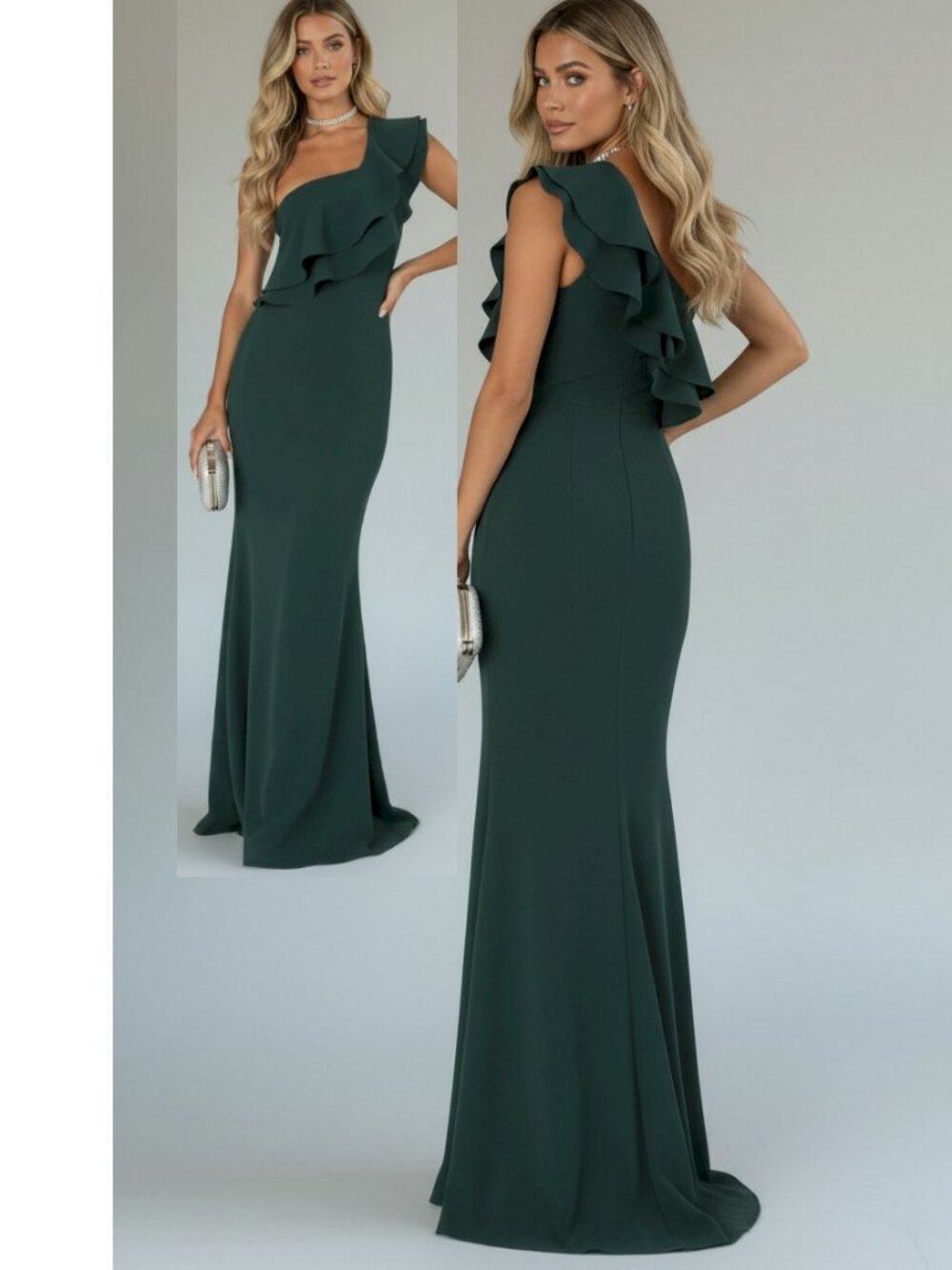 Lulus Grand Beauty Emerald Green Ruffled One-Shoulder Maxi Dress Small New NWT
